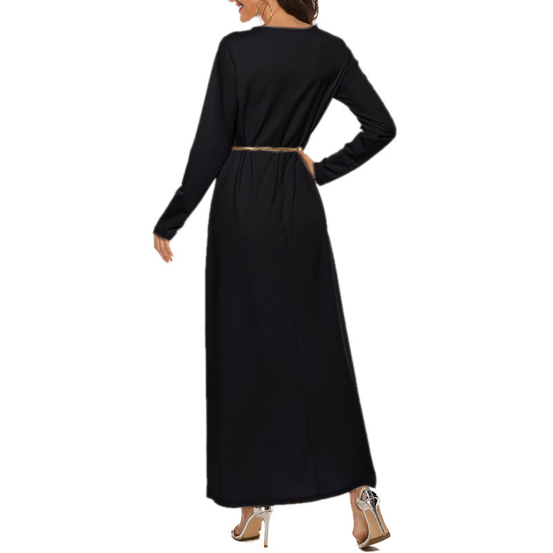 Cross-Border New Muslim Prayer Basic Long Sleeve Inner Layer Round Neck Dress Middle Eastern Robe_ecoleips.com