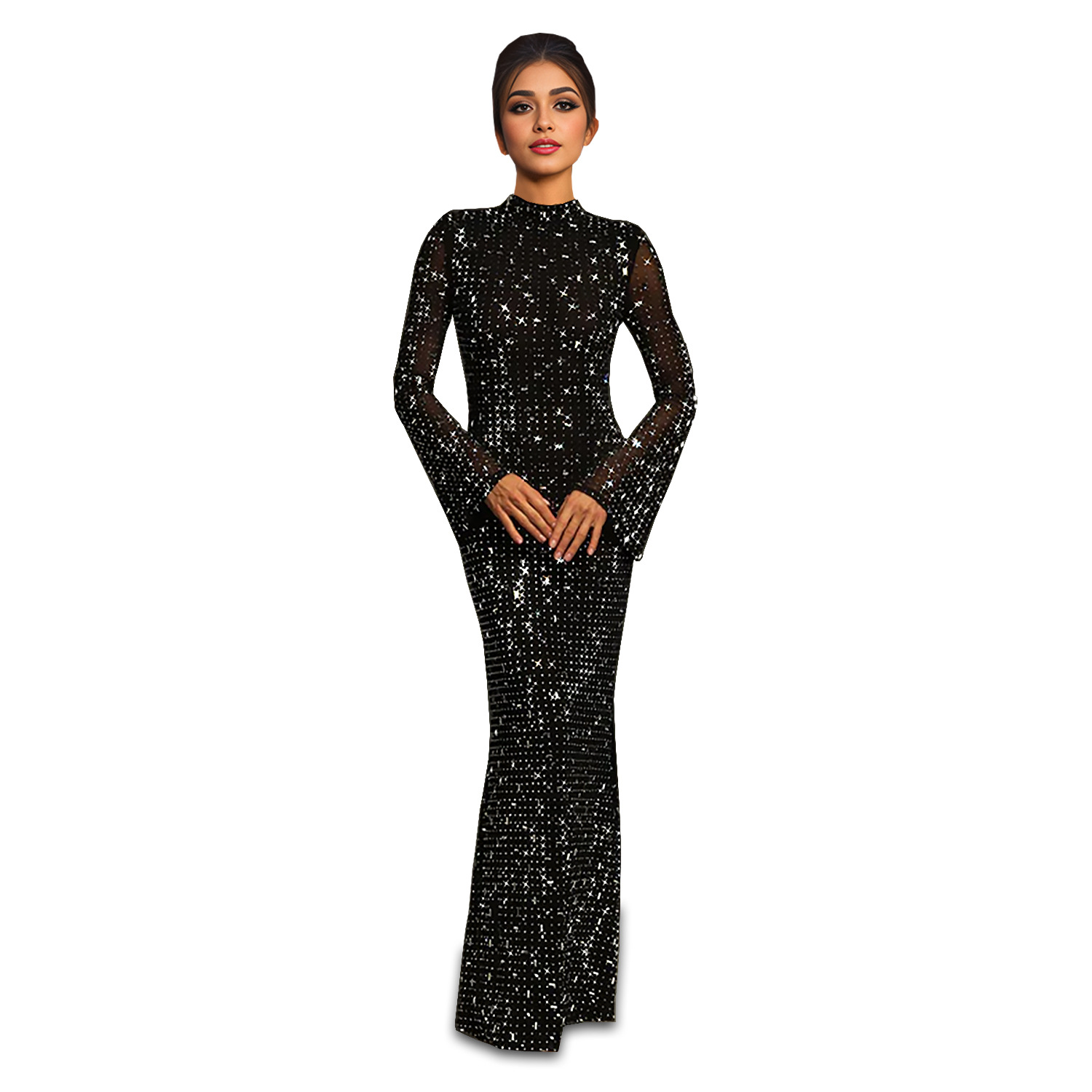 C7186 Aliexpress transfronterizo Amazon Europa y América de moda femenina delgada sexy vestido de diamante caliente de manga larga nuevo image 5