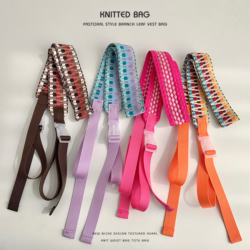 Long nylon woven summer bag strap with pigtail