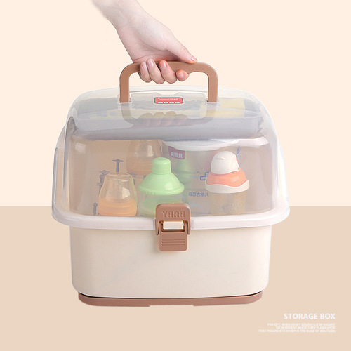 Portable baby bottle storage box, plastic baby tableware, milk powder box, children's products dust-proof storage rack