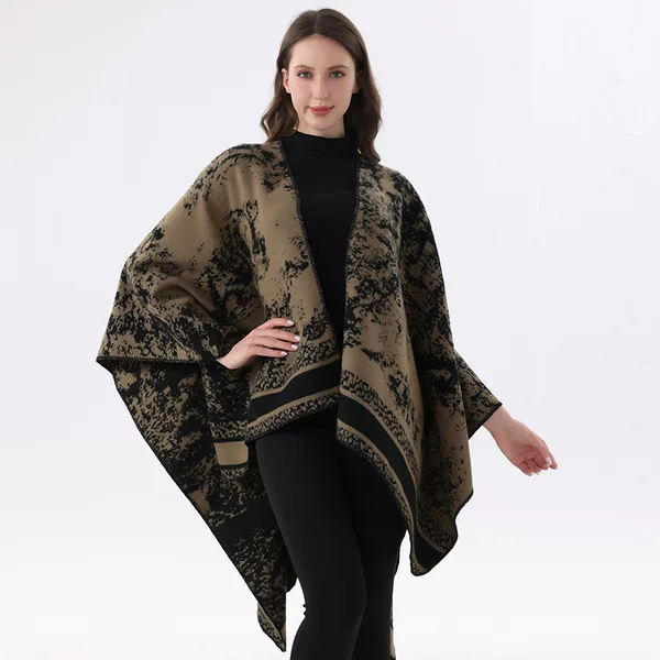 2025 New Retro Mottled Knitted High-end Cloak Western Sichuan Yunnan Travel Wear Photo Imitation Cashmere Cloak