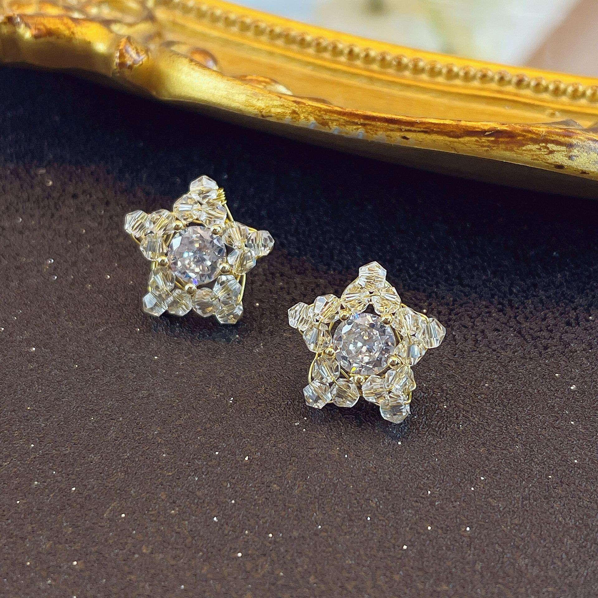 F7484 크리스탈 오각별 귀걸이