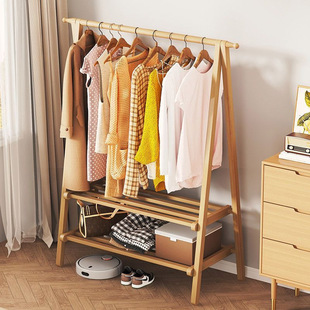 Clothes Rack Floor-Standing Vertical Bedroom Clothes Rack Living Room Indoor Multi-Functional Household Storage Rack Solid Wood Clothes Drying Rack