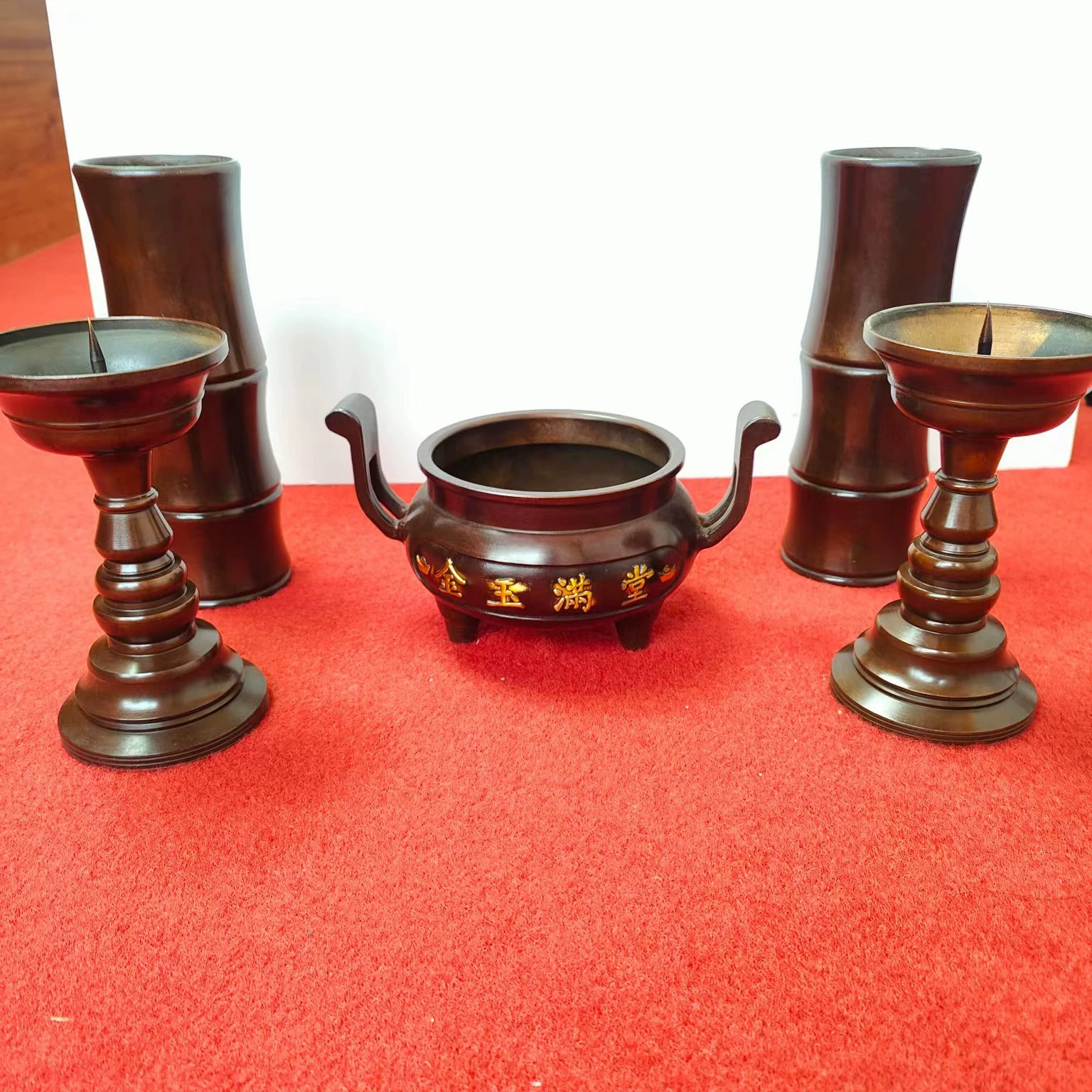 Чистая медь латунь бамбуковая благовония vase свечная лампа держатель сандал пять набор настольное украшение дома и офис