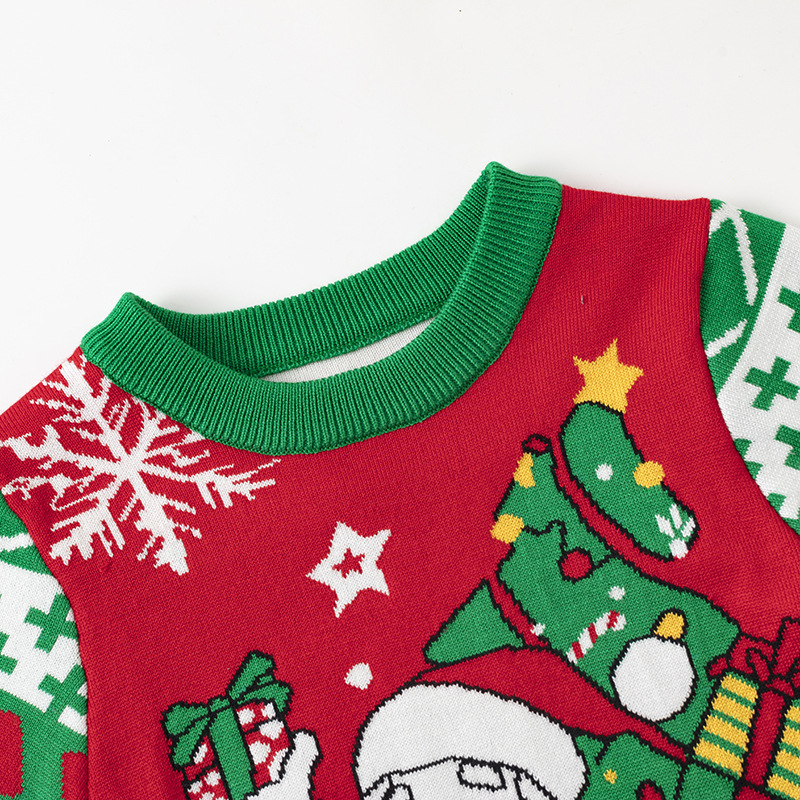 Fábrica de origen Europa y Estados Unidos ropa infantil transfronteriza otoño y invierno Santa Claus Jacquard suéter de cuello redondo para hombres y mujeres camisas de punto