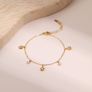 (Cross-border trading), brand bracelet stainless steel, sophisticated pendant with zircon, jewelry, accessory, 750 sample gold, light luxury style 4