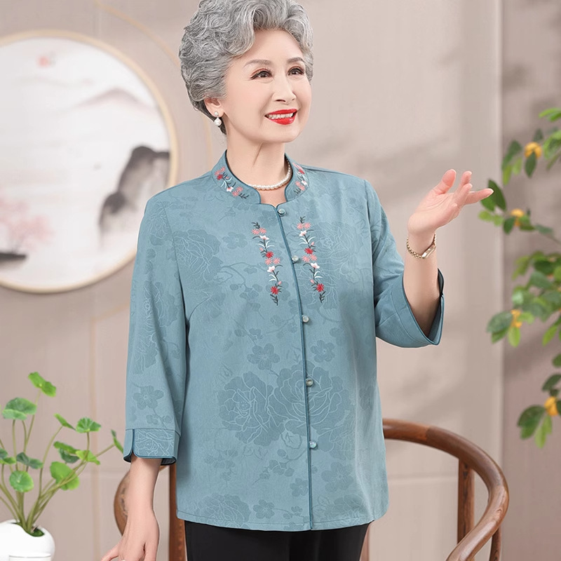 奶奶夏装衬衫2025新款中老年人女装妈妈夏季上衣60岁70老太太衣服|undefined