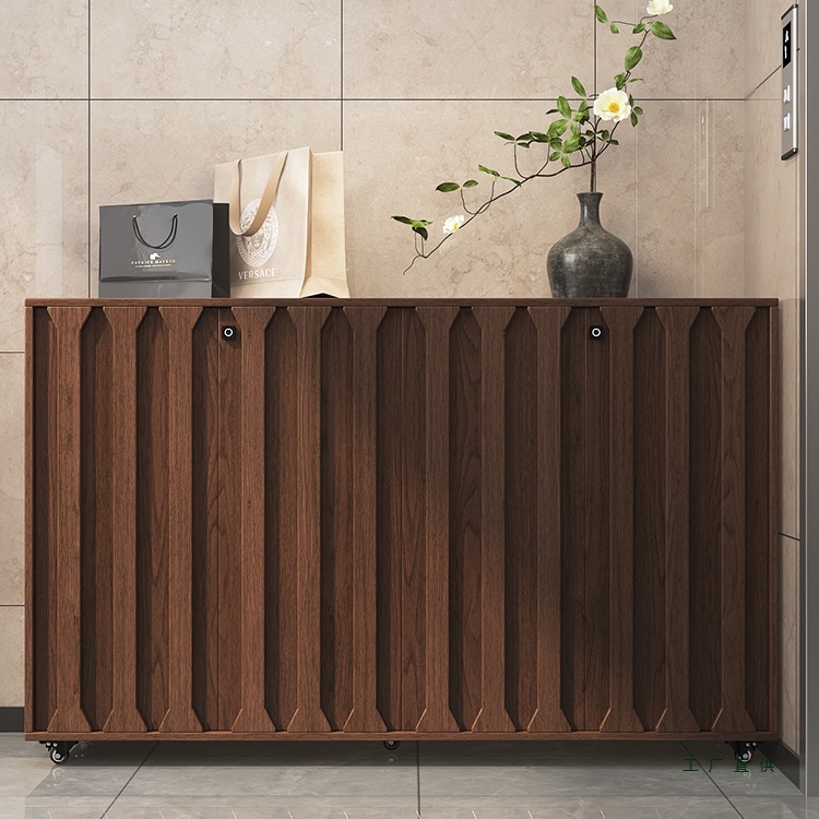 Lockable Shoe Cabinet for Home Entrance and Corridor with Pulleys, Removable Outdoor Anti-Theft Mid-Century Style Large-Capacity Storage Cabinet