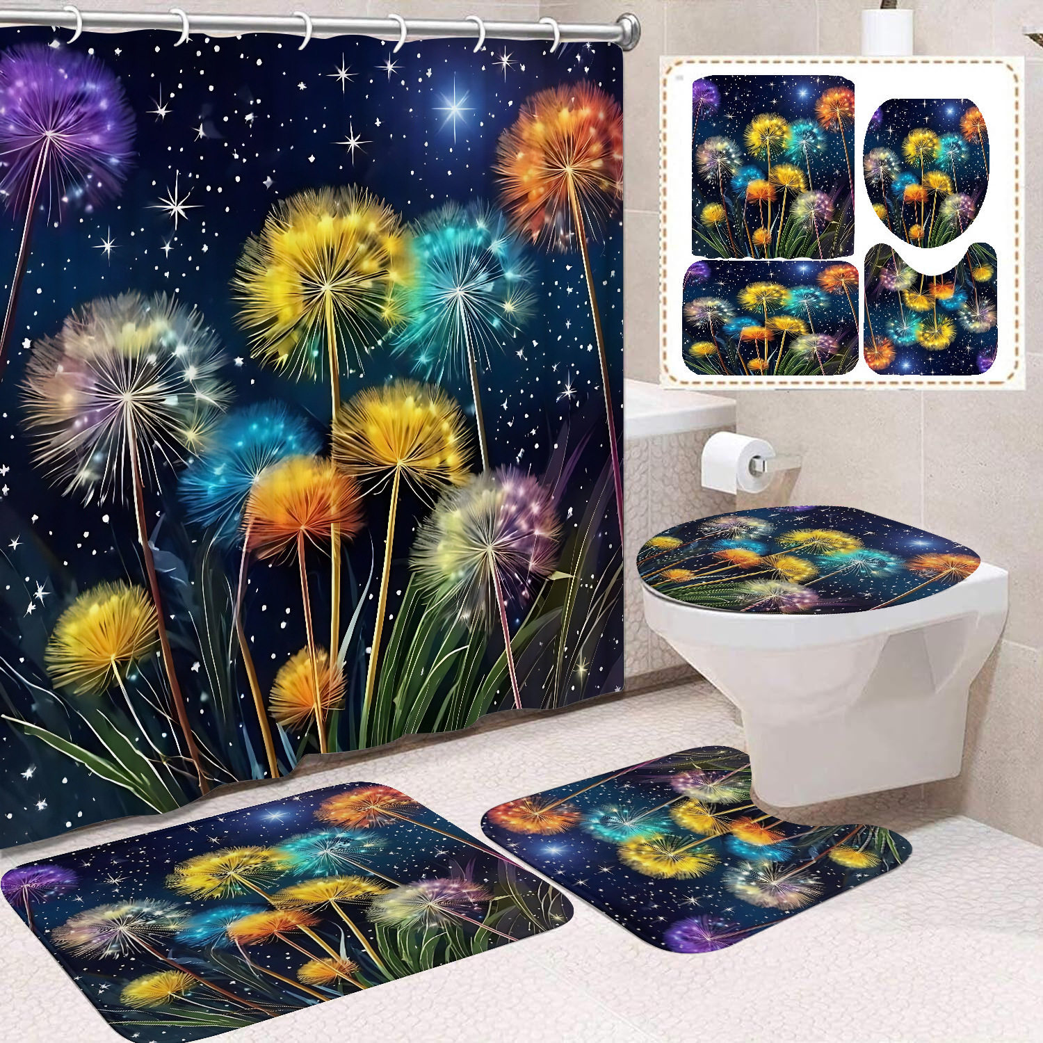 Flor blanca cortina de baño inodoro cortina de partición impermeable de baño cortina de lavado separación seca y húmeda cortina de puerta colgante sin agujeros
