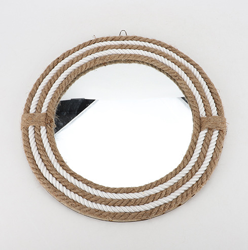 Cuerda de cáñamo retro espejo redondo artístico nórdico cama y desayuno cuarto de baño colgante de pared fotografía de celebridades Internet vestidor belleza espejo