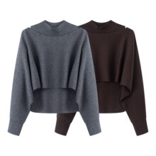 2025冬季新款时尚百搭宽松显瘦蝙蝠袖两件套针织衫毛衣女W167158