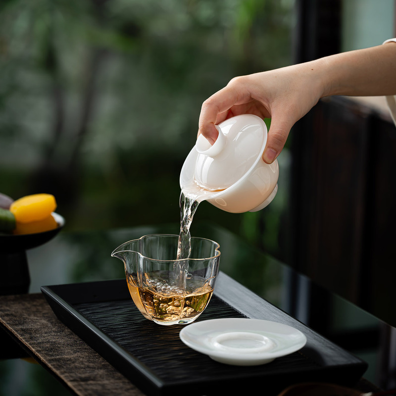 高档冰种璞玉三才盖碗陶瓷单个潮汕功夫茶具泡茶杯白瓷印logo送礼|undefined
