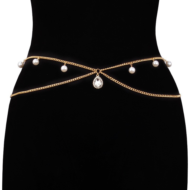Золотая жемчужная подвеска с драгоценными камнями на талии