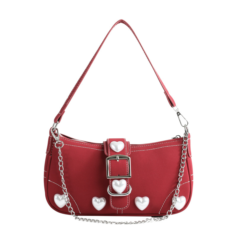 Retro Rose Red Baguette Love Mahjong Bag