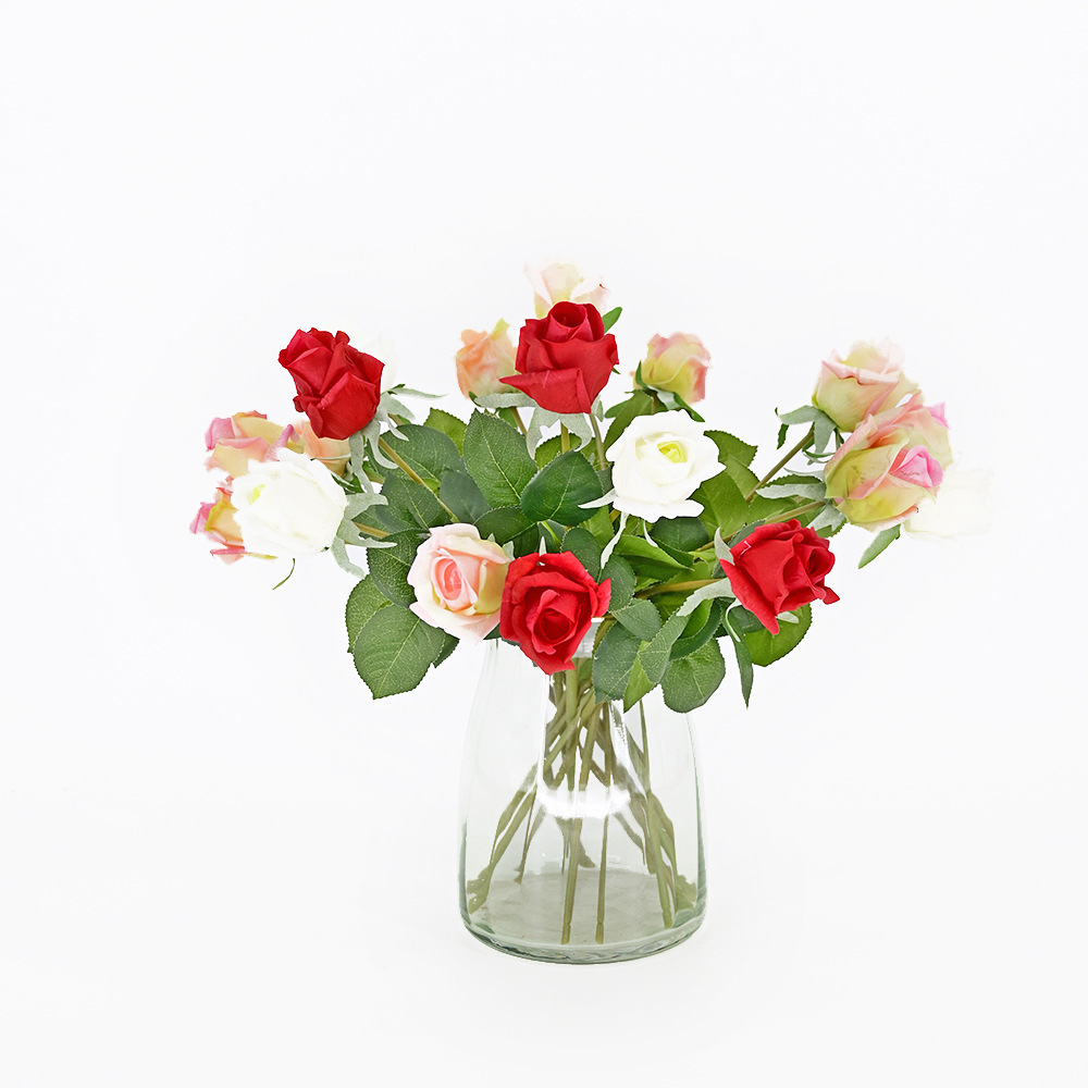 S.A.S. Romántico humectante flores simuladas brotes de rosas adornos para el hogar una sola rosa sensación de flores