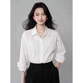 2025春秋季新款长袖白衬衫女宽松休闲抗皱设计感小众衬衣垂感衬衫