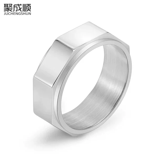 Cross-border e-commerce supply carving octagonal titanium steel rotatable ring men's niche jewelry punk style ring jewelry