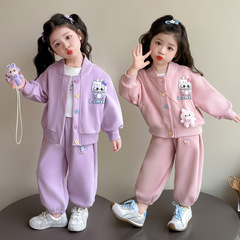 女童套装洋气运动装儿童棒球服外套发光亮灯裤子休闲两件套春秋装