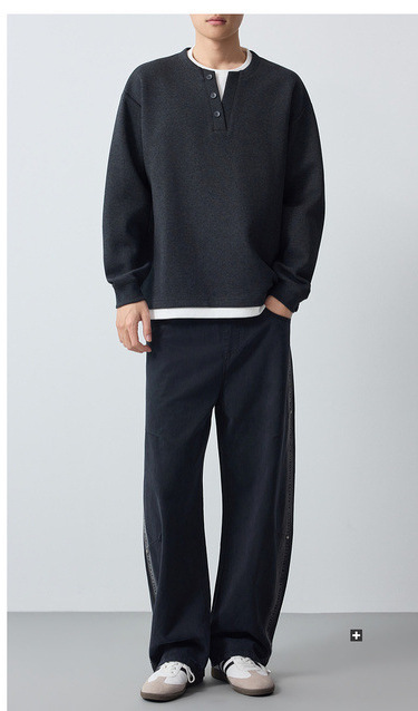 Áo hoodie nam nỉ hai lớp giả phối cổ tròn tay dài — Xám hoa sâu chi tiết 14