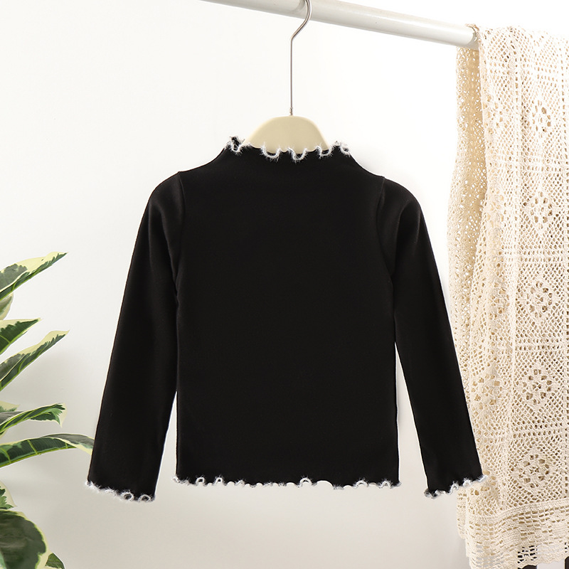 Terciopelo color a juego oreja de madera Otoño e Invierno estilo occidental de los niños de manga larga Camiseta bebé niñas todo partido medio y grande camisa de fondo de los niños