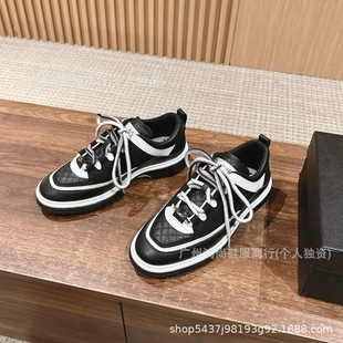 High version C letter 25C early spring new black and white color matching Geling panda shoes women's fashion leather casual shoes women's shoes