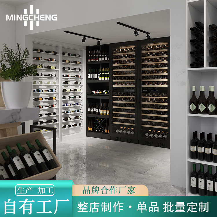 供应恒温红酒展示柜落地式酒水展示架带灯烟酒行专用木质陈列道具