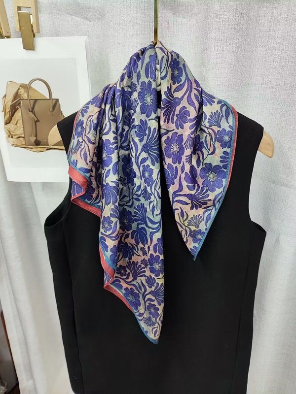 双面印花68X68方巾丝巾法式领巾丝巾方巾装饰领巾绑发带多用丝巾|undefined