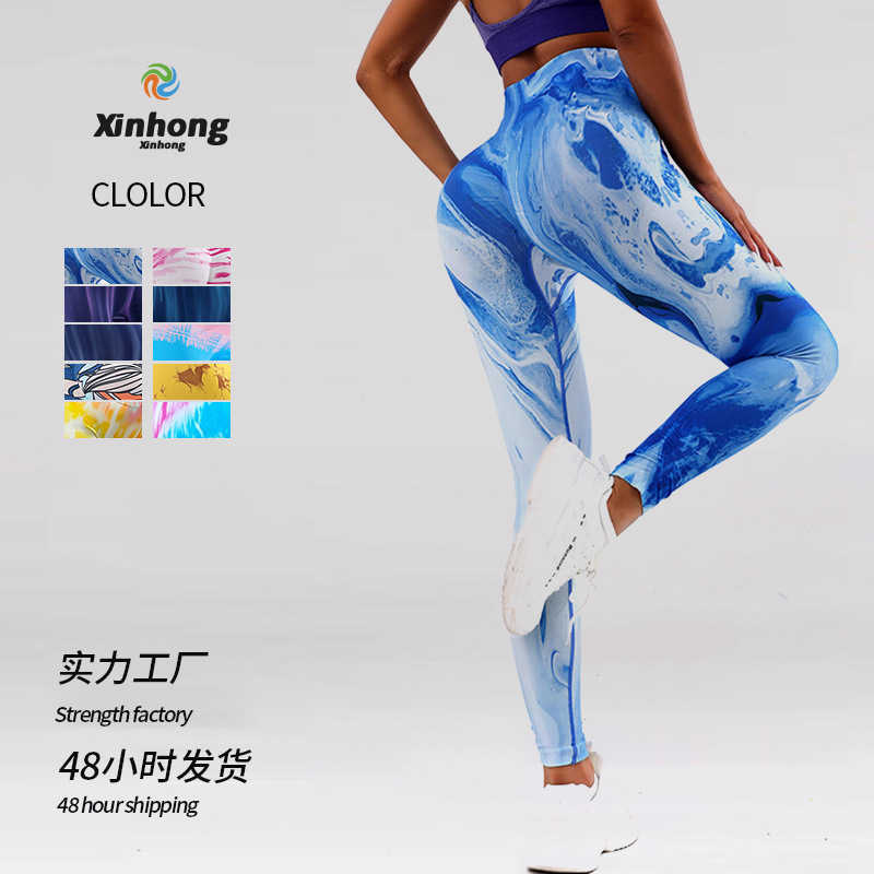 New European and American 3D-printed, Sweat-Wicking, High-Waisted, Hip-Lifting Yoga Pants for Women – Fat-Burning, Tummy-Control Fitness Leggings & Cropped Workout Trousers