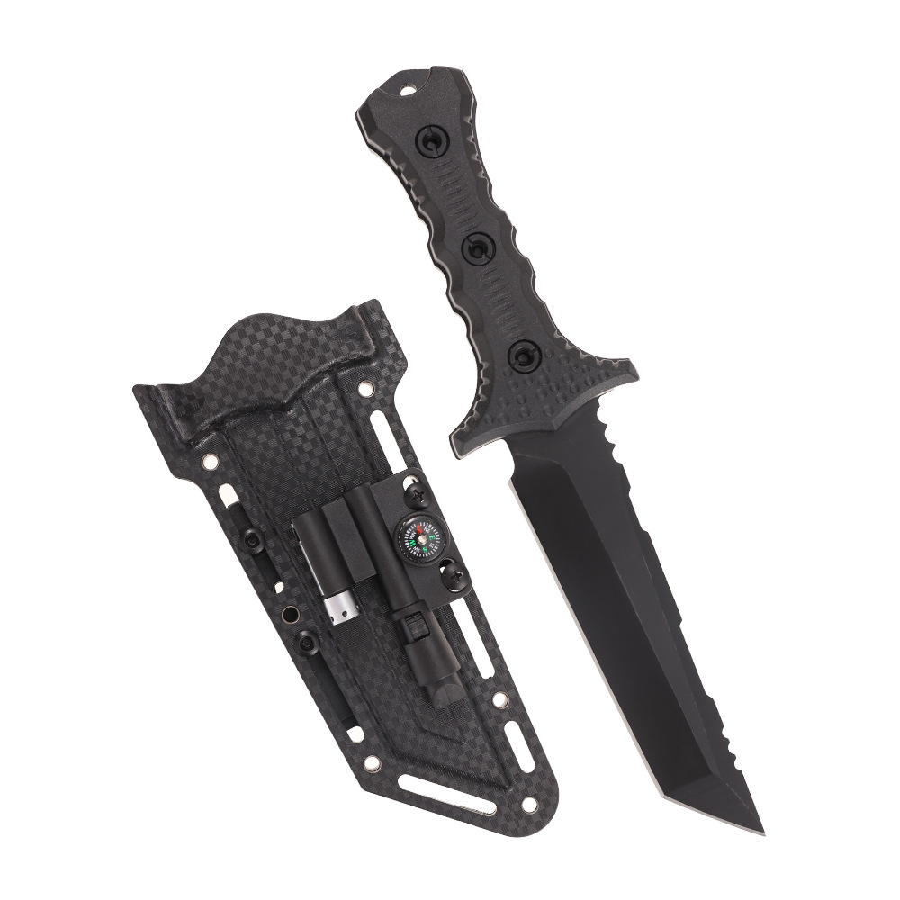 Cuchillo al aire libre cuchillo táctico cuchillo recto cuchillo de camping K-vaina cuchillo de defensa personal en el automóvil barra de magnesio linterna de acero inoxidable táctica defensa personal