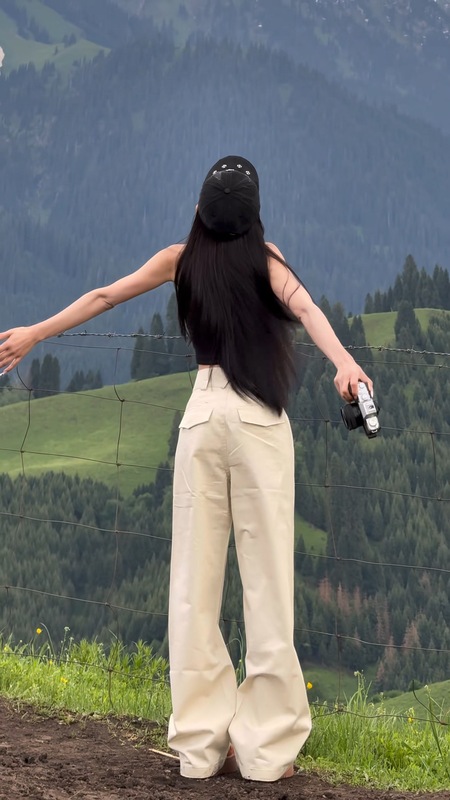 美式工装阔腿裤女大码胖mm宽松显瘦高腰窄版直筒西装裤子|undefined