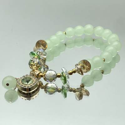 S433-8MM 사각 다이아몬드 유리 그린 모조 옥 팔찌 #SZ1448