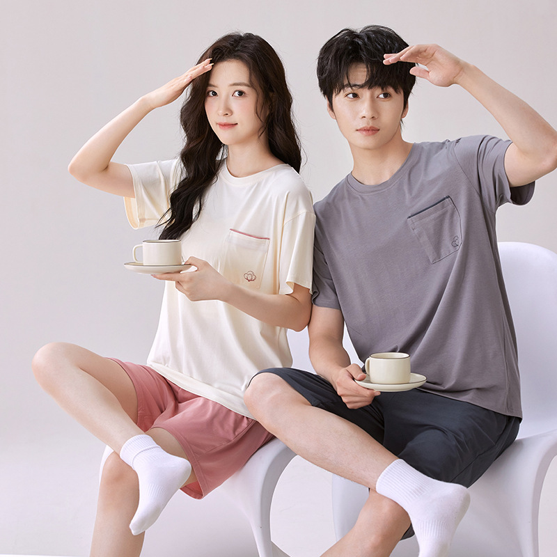 Modal Cotton Couple Pajamas Summer Short-sleeved Shorts Crewneck Pullover Soft Skin-friendly Home Clothes suit Outer Wear MO
