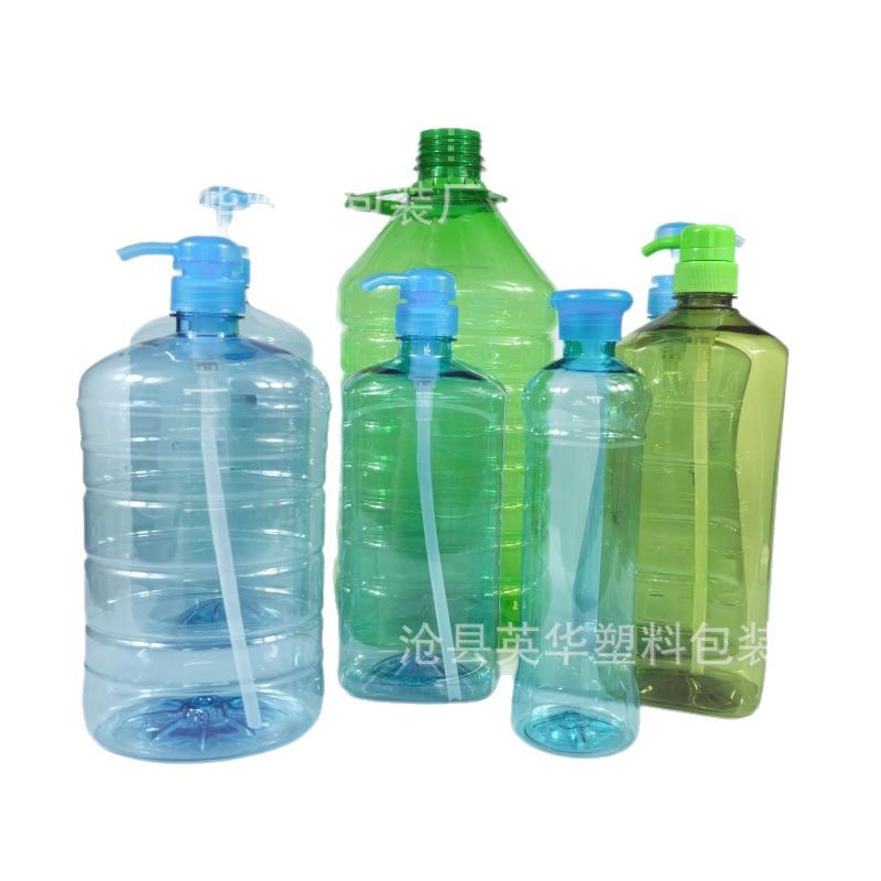 Botella de cabeza de bomba de presión PET Botella de espíritu de lavado de 500ml Botella de limpieza de frutas y verduras Botella de detergente de 1.5 litros Botella de champú 2L