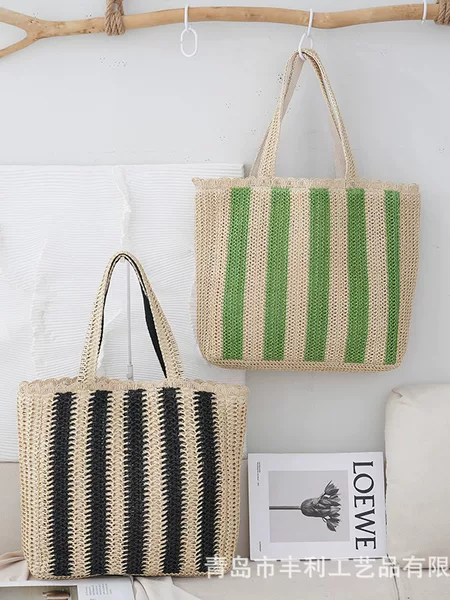 2025 New Simple Straw Bag Beach Bag Summer Large Capacity Commuter All-match Tote Bag