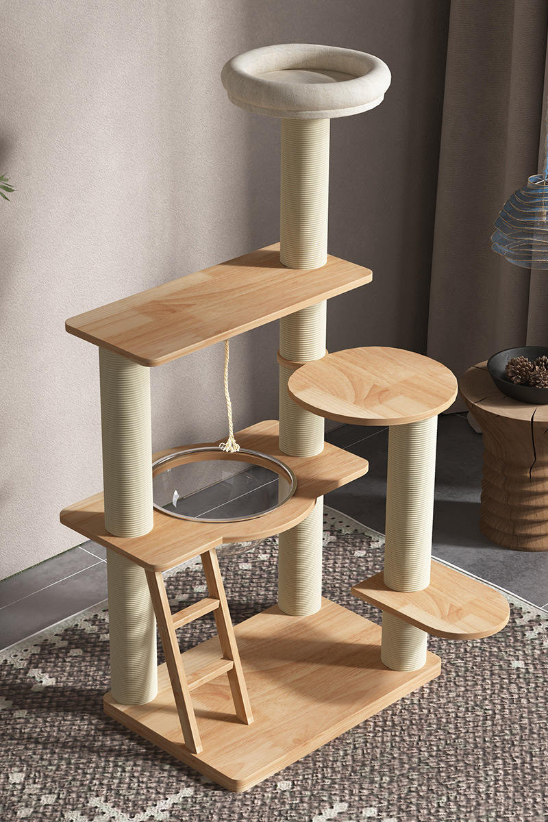 Marco de escalada de gato grande de madera maciza al por mayor plataforma de salto de nido de gato integrada tablero de rasguño cuatro estaciones estante universal espacio cápsula suministros para mascotas