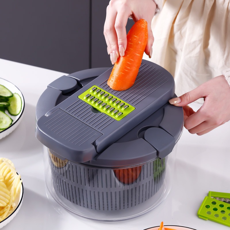 Vegetable Dehydrator and Chopper 2-in-1 Colander Vegetable Cutter Multifunctional Shredder Slicer Manual Vegetable and Fruit Salad Maker for Home Kitchen