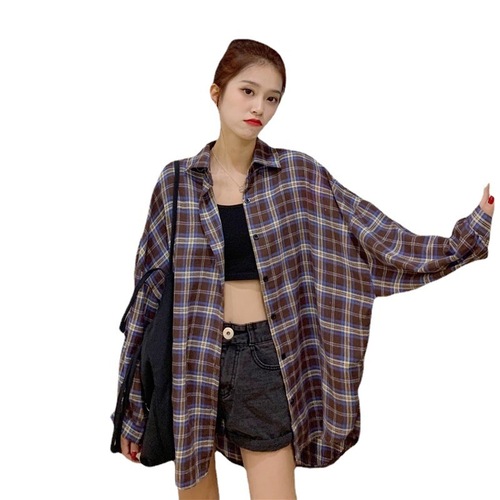 Plaid shirt women's jacket spring 2024 new design niche loose shirt long-sleeved top