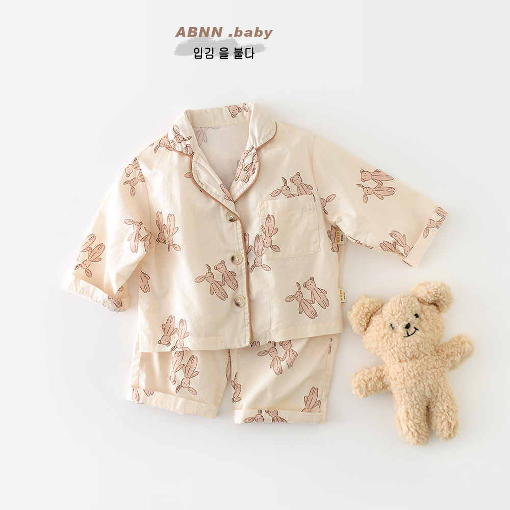 Children's Spring Homewear Baby New Cartoon Bunny Cotton Loose Homewear Two-Piece Set 61661