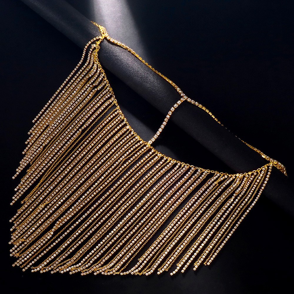 MAC054 Маска-цепочка для лица с кисточками и блестящими стразами2