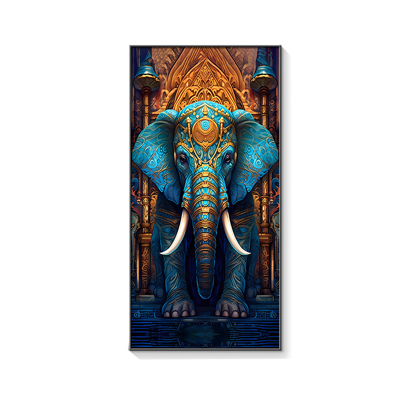 Pintura decorativa del elefante en la puerta en frente de la casa significa afortunado mural pasillo iluminación pintura colgante lujosa