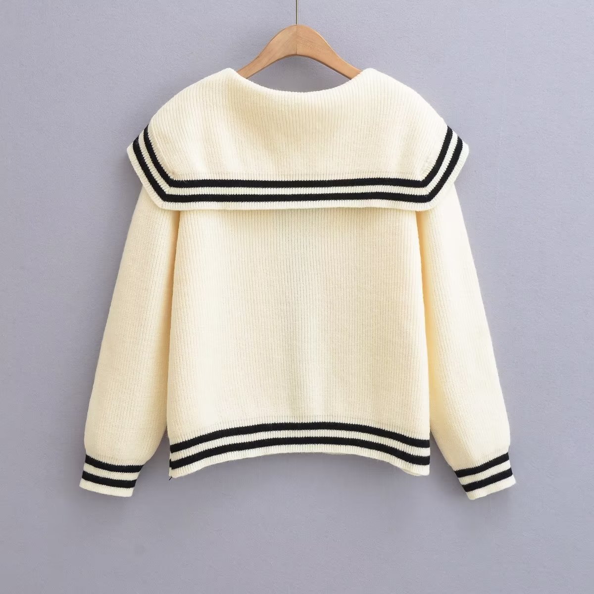 navy collar contrast color knitted cardigan NSAM139034