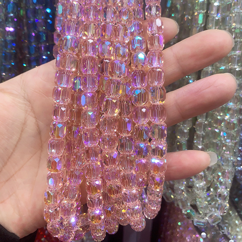 Glass Cylindrical Crystal Beads Barrel Beads Multi-cut Crystal Scattered Beads Cylindrical Crystal Beads DIY Glass Beads Round Beads