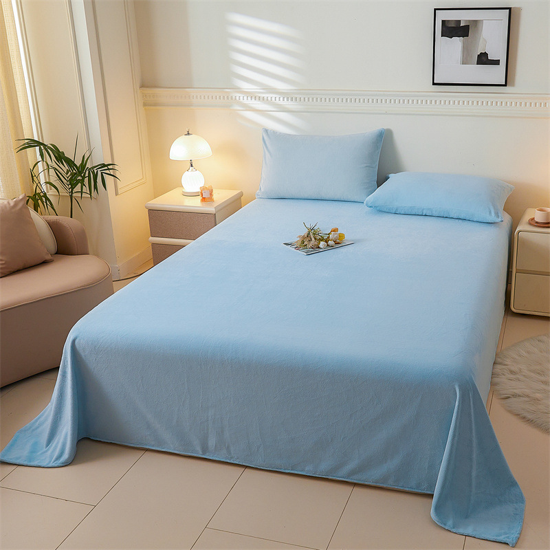 Milk Velvet Bed Sheetss Single Piece Thickeneded Dormitory Pure Color Bed Sheetss Thickeneded Pure Color Autumn and Winter Warm Pillowcases Single Bed Sheetss