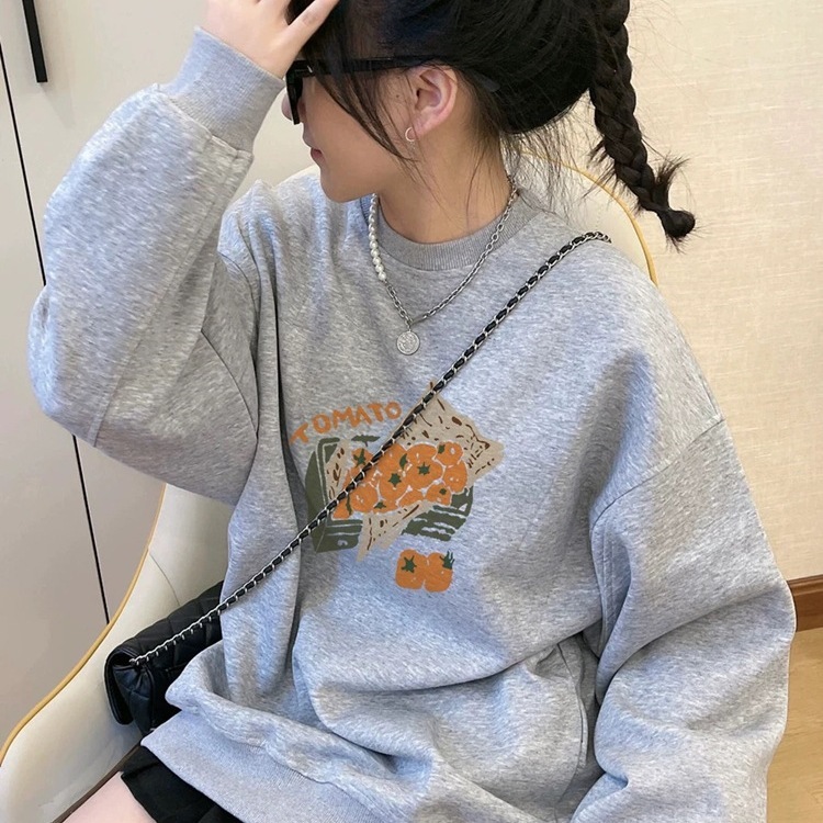 慵懒风宽松圆领卫衣女2025秋冬新款加绒加厚美式重磅套头上衣ins|undefined