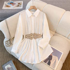 实拍白色衬衫女春季2024新款设计感小众上衣高级感法式收腰显瘦