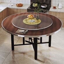 实木餐桌大圆桌可折叠家用吃饭带转盘圆桌台面酒店饭店杉木大桌子