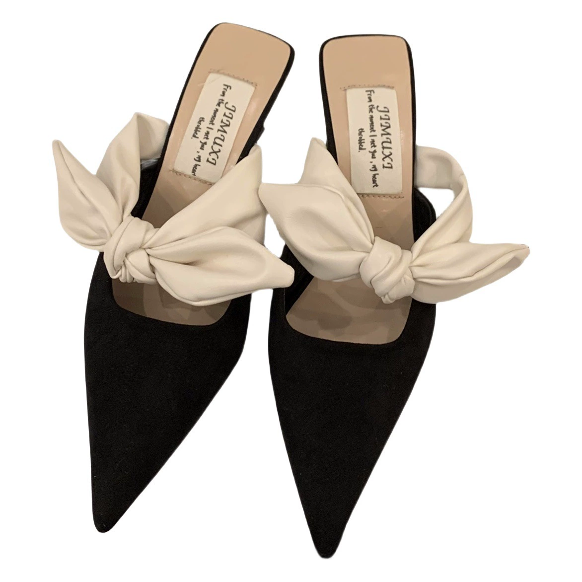 Маленькие ароматные полутапочки Baotou во французском стиле, сказочная обувь, верхняя одежда, новинка 2025, весенне-летние босоножки на высоком каблуке с бантом