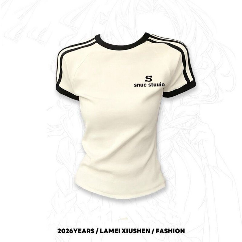 Korean-style chic striped short-sleeve T-shirt for women, vintage niche new design, stylish and slimming top for trendy girls Korean-style chic striped short-sleeve T-shirt for women, vintage niche new design, stylish and slimming top for trendy girls