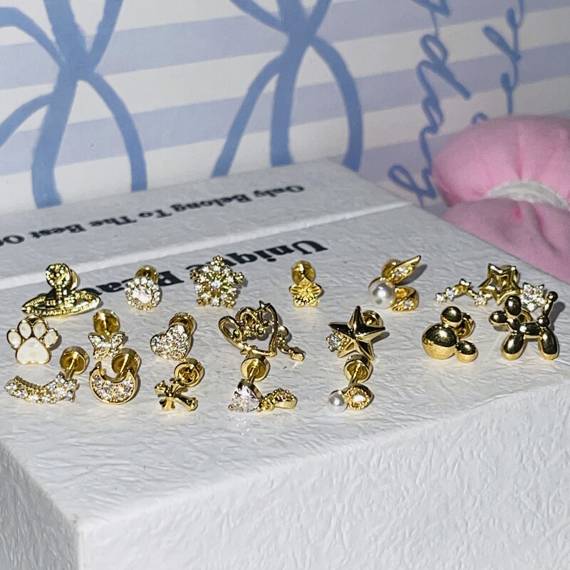 Autumn and Winter Light Luxury Gold Ear Bone Nail Collection Screw Titanium Steel Ear Bone Nail Titanium Steel Material Flats Bottom Threaded Ear Nail for Women Autumn and Winter Light Luxury Gold Ear Bone Nail Collection Screw Titanium Steel Ear Bone Nail Titanium Steel Material Flats Bottom Threaded Ear Nail for Women