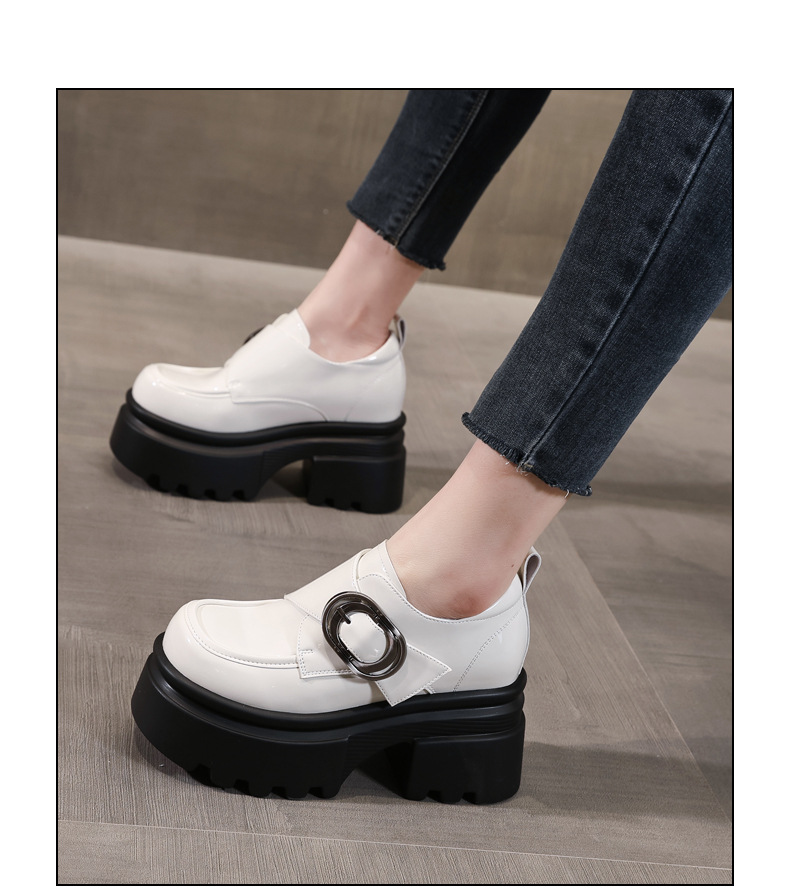 Giày lười nữ đế dày tăng chiều cao phong cách basic — Màu đen be chi tiết 11
